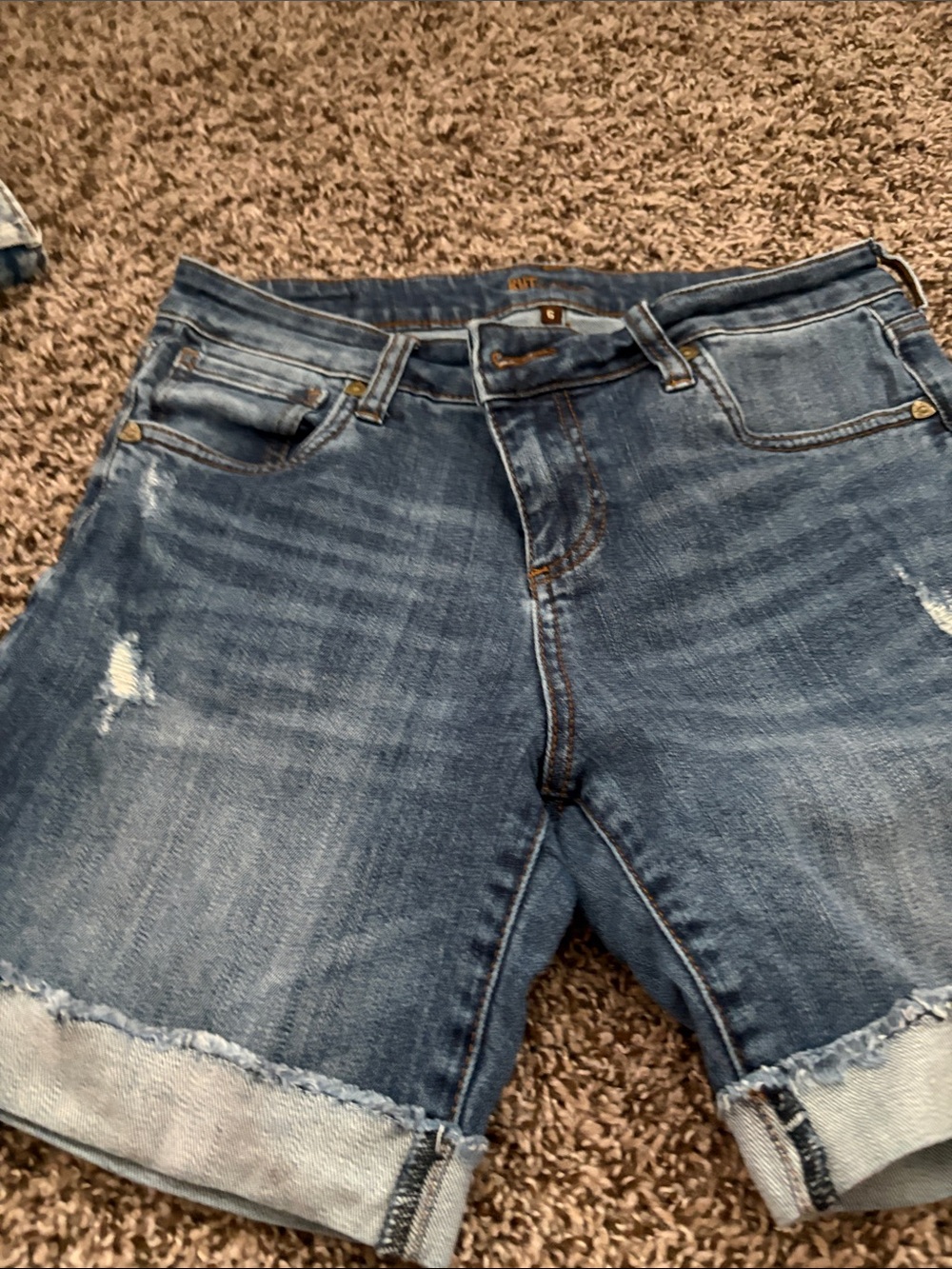 Kut from the Kloth Distressed Medium Blue Rolled Hem Jean Shorts